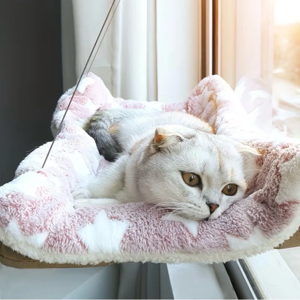 Window-Mounted Cat Hammock Bed with Suction Cups – Cozy Window Perch for Cats